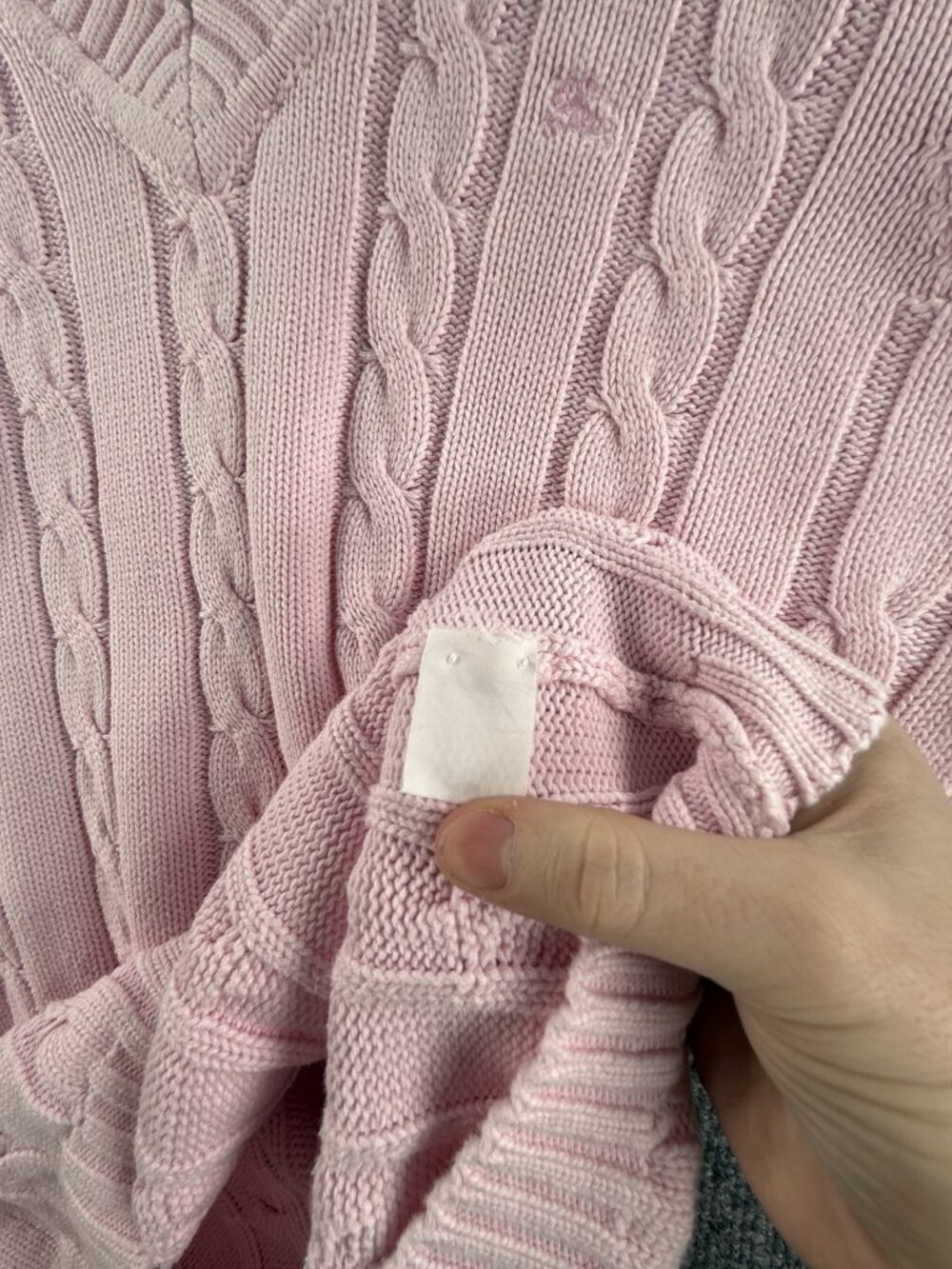 Burberry Cable Knit Pink Medium V-Neck Logo Pullover Sweater Long Sleeve Knit - Picture 12 of 16
